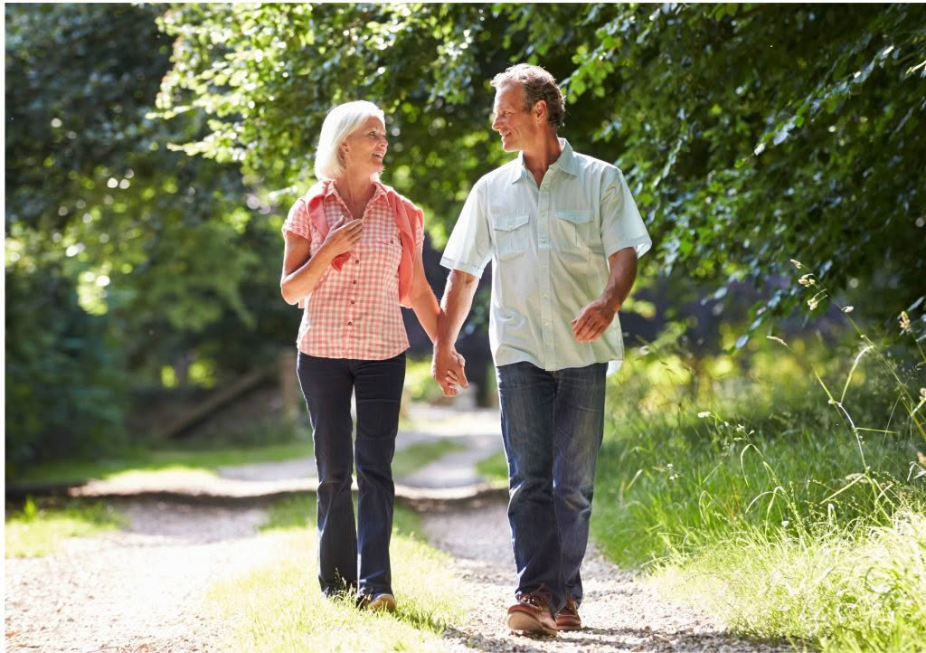 Couple walking, enjoying nature